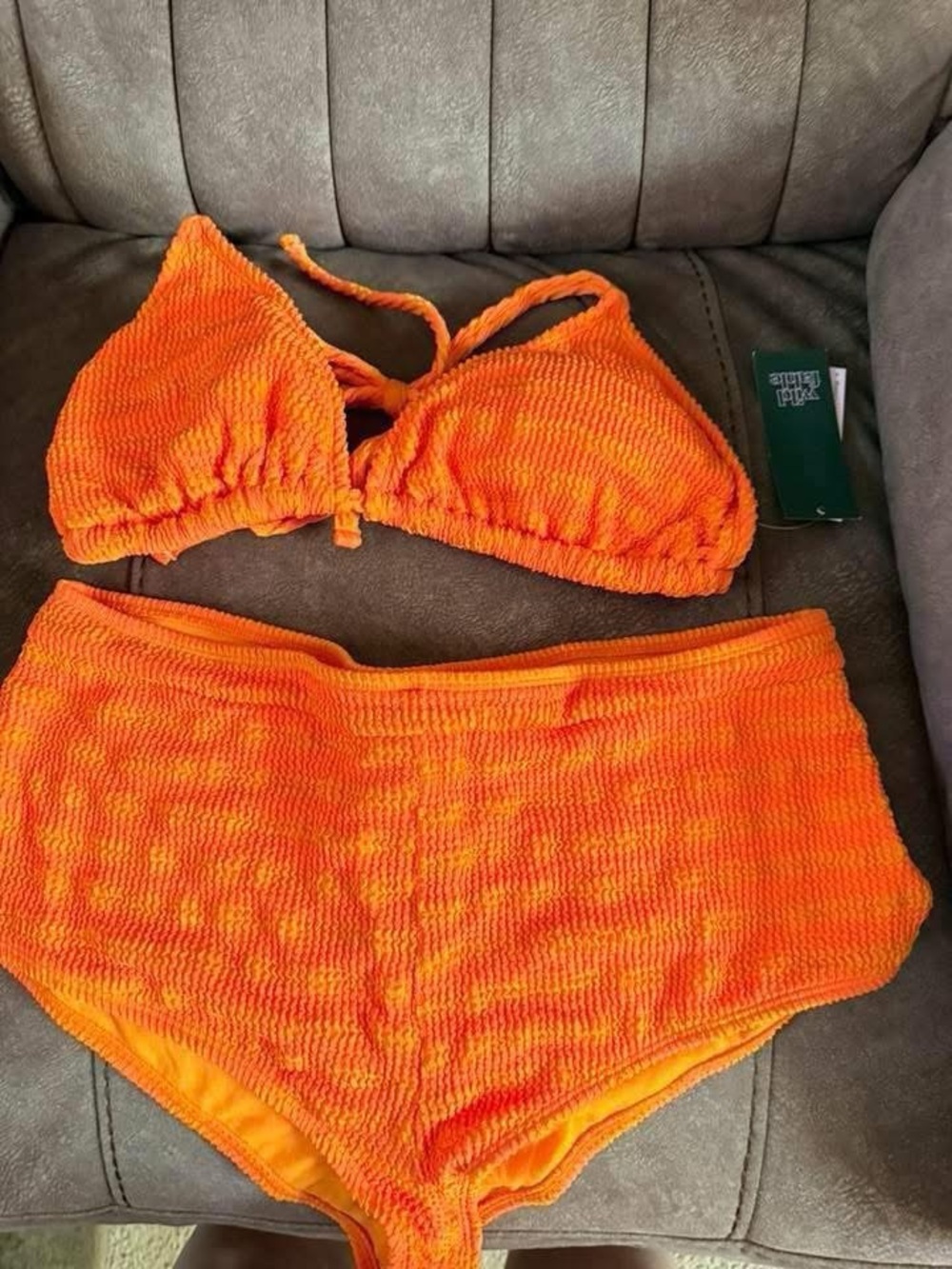 wild fable Orange Ribbed High-Waist Bikini Set